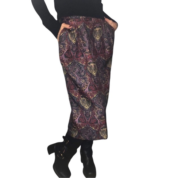 Vtg 70's 80's Silk Skirt Baroque Paisley Colorful Pencil Retro Goth Bohemian - Picture 2 of 10
